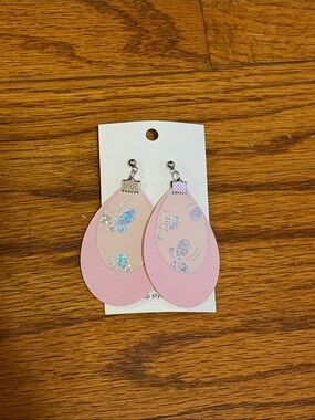 Pink Teardrop Butterfly Holographic Earrings